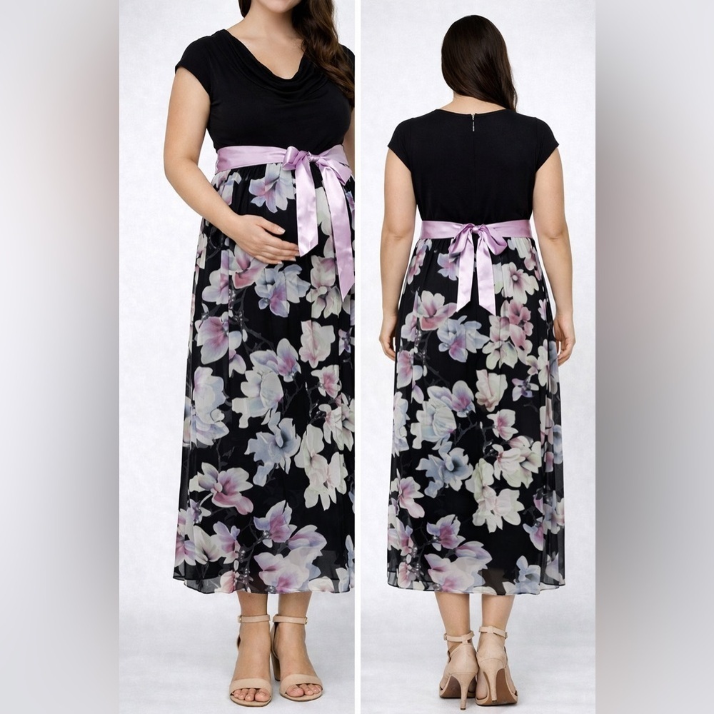 Maternity-Style Floral Empire Waist Maxi Dress Size 12